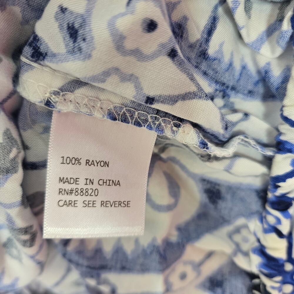 Haute Hippie Blue White Batik Print Off Shoulder Crop Blouse Top Size Small - Picture 3 of 7
